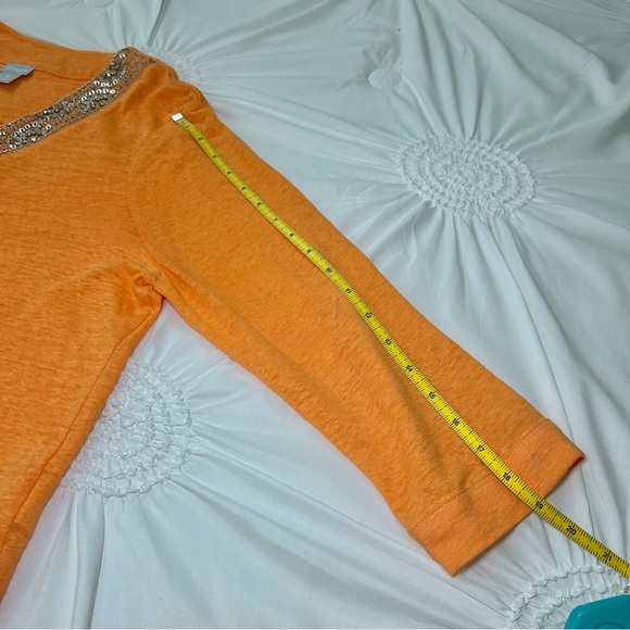 Chico's 100% Linen Orange Sequin V-Neck Long Line Tunic Size Large - Picture 14 of 16